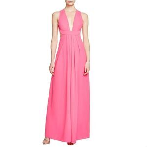 Jill Stuart Pink Deep V Neck Halter Maxi Gown Dress Size 10